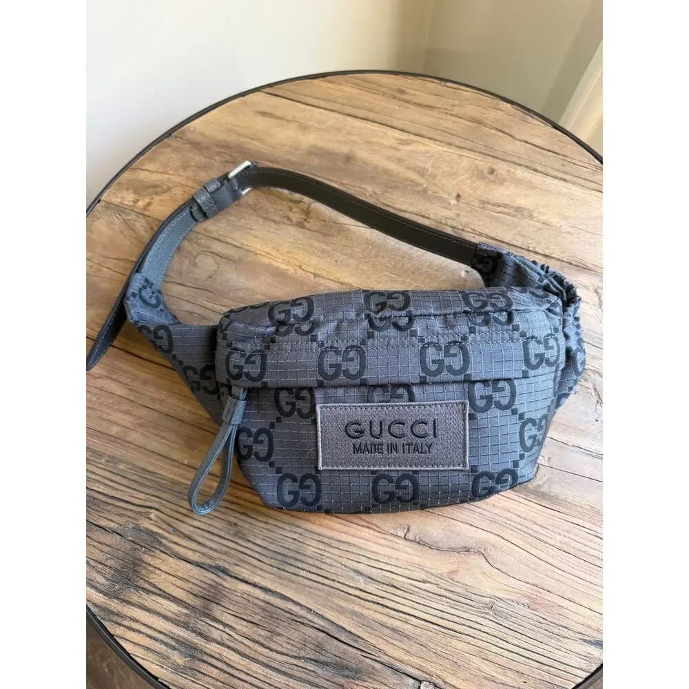 Gucci GG Nylon Belt Bag Grey Unisex Crossbody Waist Bag Silver Hardware NWT  100